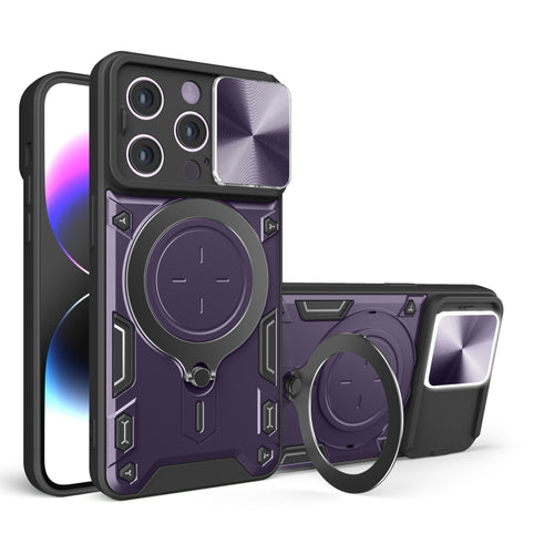 For iPhone 15 Pro Max CD Texture Sliding Camshield Magnetic Holder Phone Case(Purple) - HoMEdemic™ 