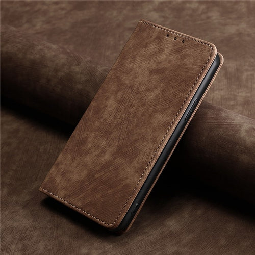 For Samsung Galaxy S24 5G RFID Anti-theft Brush Magnetic Leather Phone Case(Brown) - HoMEdemic™ 