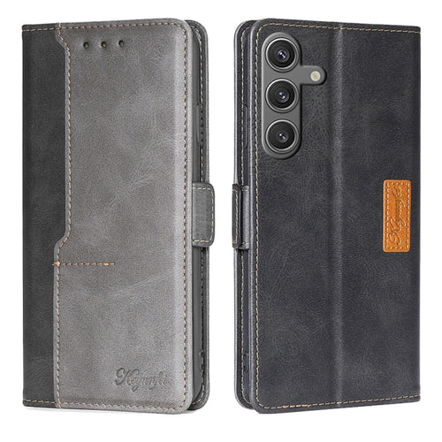 For Samsung Galaxy S24 5G Contrast Color Side Buckle Leather Phone Case(Black + Grey) - HoMEdemic™ 