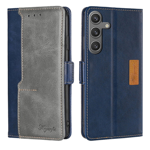 For Samsung Galaxy S24 5G Contrast Color Side Buckle Leather Phone Case(Blue + Grey) - HoMEdemic™ 