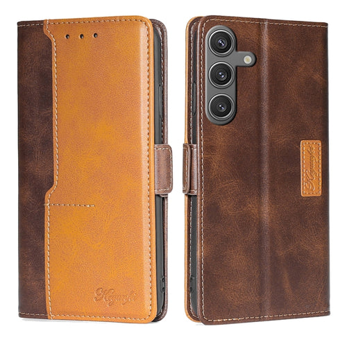 For Samsung Galaxy S24 5G Contrast Color Side Buckle Leather Phone Case(Dark Brown + Gold) - HoMEdemic™ 