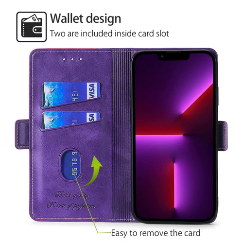 For Samsung Galaxy S24 5G Contrast Color Side Buckle Leather Phone Case(Purple + Rose Red) - HoMEdemic™ 