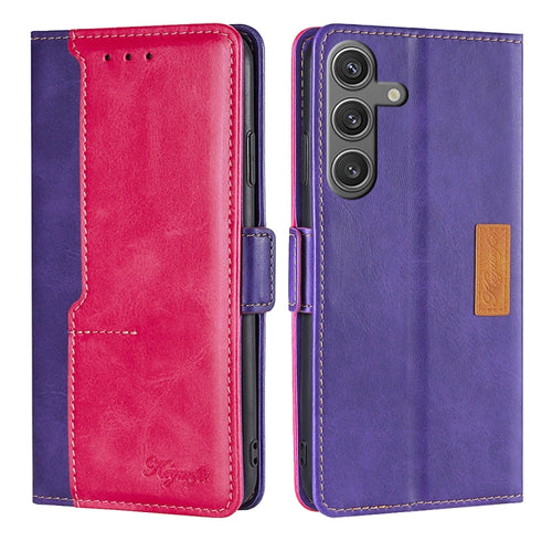 For Samsung Galaxy S24 5G Contrast Color Side Buckle Leather Phone Case(Purple + Rose Red) - HoMEdemic™ 