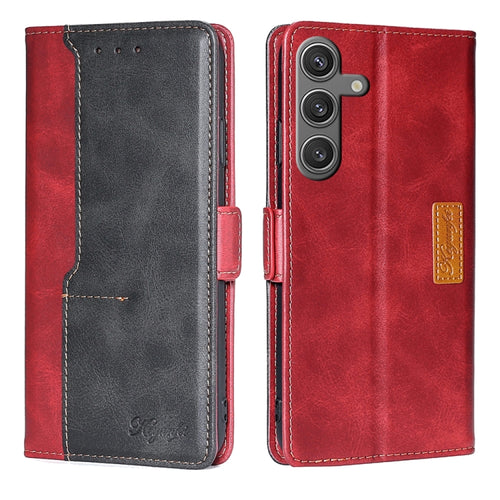 For Samsung Galaxy S24 5G Contrast Color Side Buckle Leather Phone Case(Red + Black) - HoMEdemic™ 