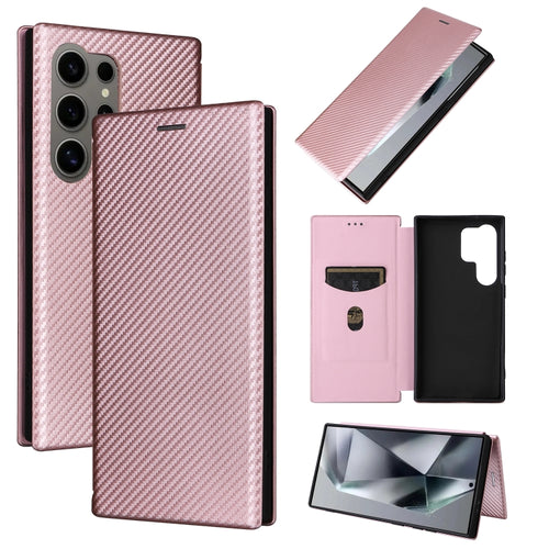 For Samsung Galaxy S24 Ultra 5G Carbon Fiber Texture Flip Leather Phone Case(Pink) - HoMEdemic™ 