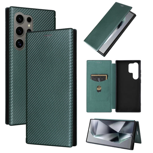 For Samsung Galaxy S24 Ultra 5G Carbon Fiber Texture Flip Leather Phone Case(Green) - HoMEdemic™ 