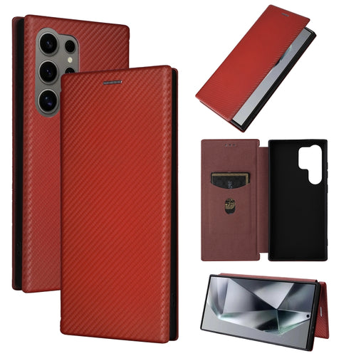 For Samsung Galaxy S24 Ultra 5G Carbon Fiber Texture Flip Leather Phone Case(Brown) - HoMEdemic™ 