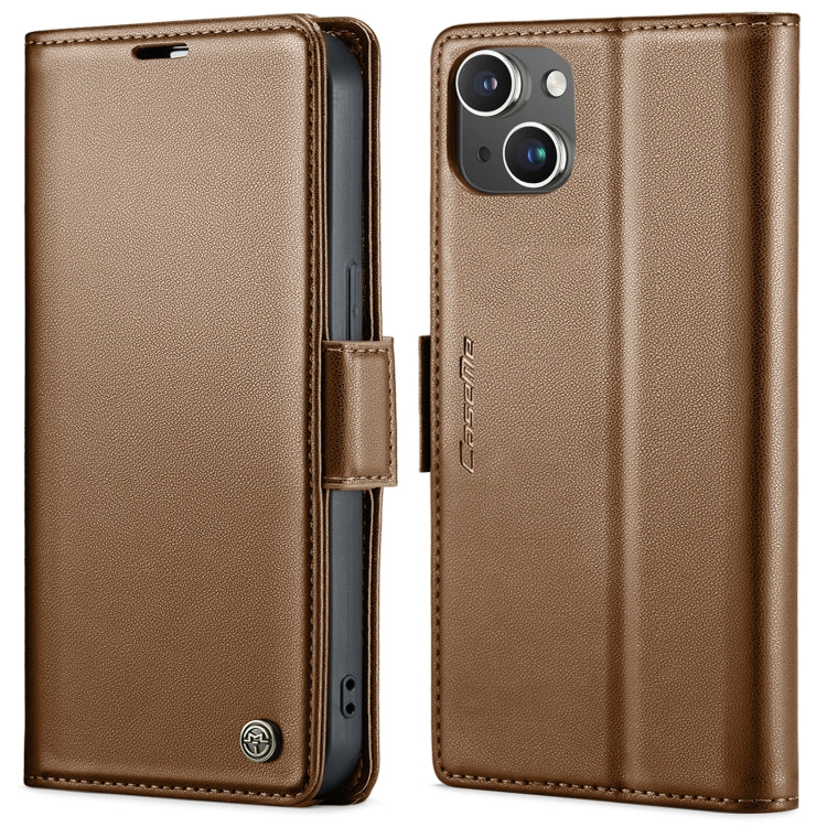 For iPhone 14 CaseMe 023 Butterfly Buckle Litchi Texture RFID Anti-theft Leather Phone Case(Brown) - HoMEdemic™ 