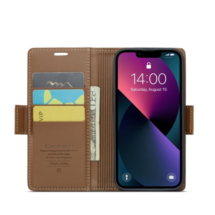 For iPhone 14 CaseMe 023 Butterfly Buckle Litchi Texture RFID Anti-theft Leather Phone Case(Brown) - HoMEdemic™ 