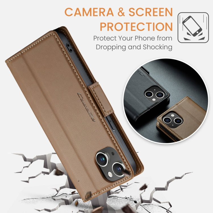 For iPhone 14 CaseMe 023 Butterfly Buckle Litchi Texture RFID Anti-theft Leather Phone Case(Brown) - HoMEdemic™ 