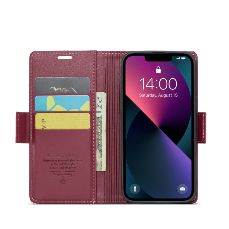 For iPhone 14 CaseMe 023 Butterfly Buckle Litchi Texture RFID Anti-theft Leather Phone Case(Wine Red) - HoMEdemic™ 