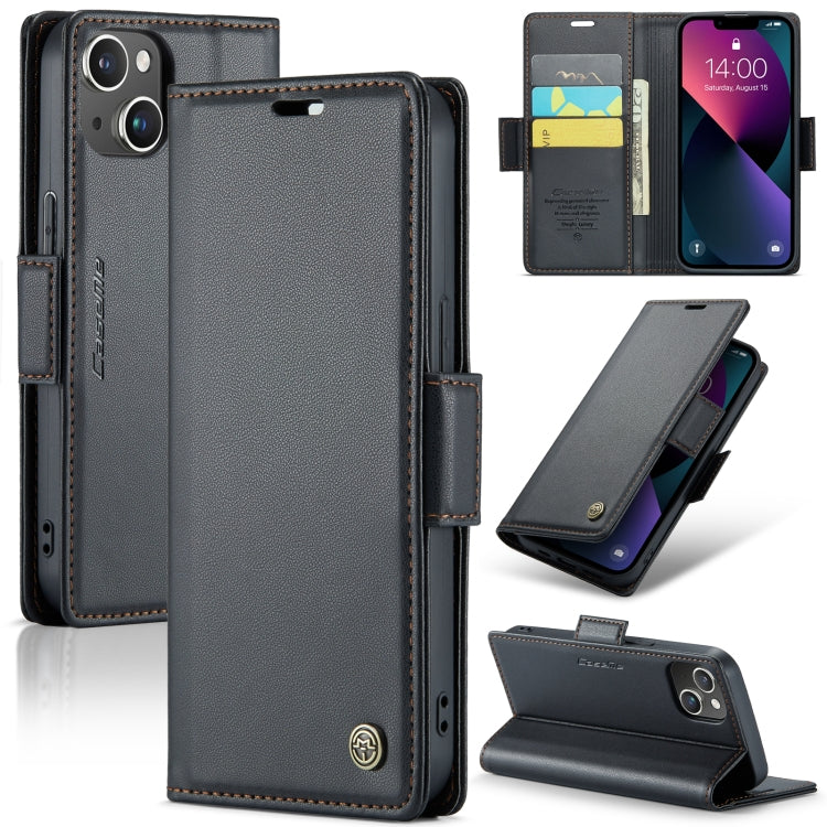 For iPhone 14 Plus CaseMe 023 Butterfly Buckle Litchi Texture RFID Anti-theft Leather Phone Case(Black) - HoMEdemic™ 