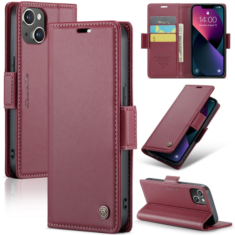 For iPhone 14 Plus CaseMe 023 Butterfly Buckle Litchi Texture RFID Anti-theft Leather Phone Case(Wine Red) - HoMEdemic™ 