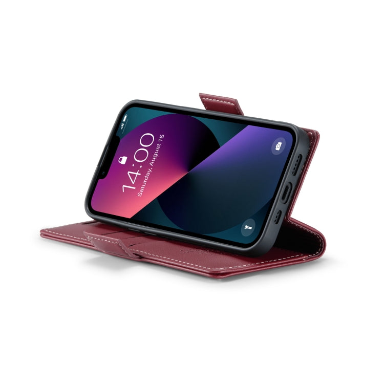 For iPhone 14 Plus CaseMe 023 Butterfly Buckle Litchi Texture RFID Anti-theft Leather Phone Case(Wine Red) - HoMEdemic™ 