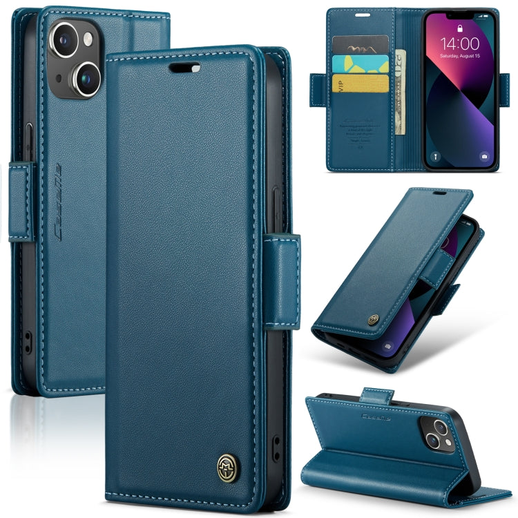 For iPhone 14 Plus CaseMe 023 Butterfly Buckle Litchi Texture RFID Anti-theft Leather Phone Case(Blue) - HoMEdemic™ 