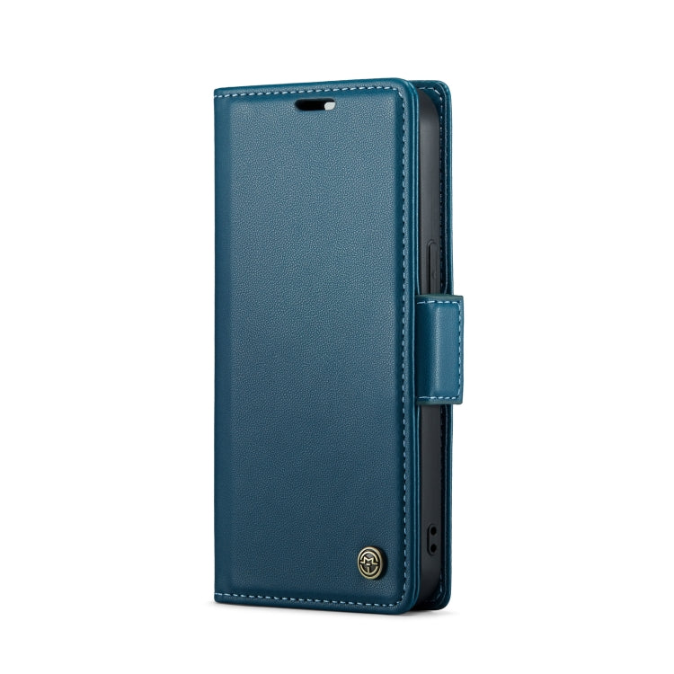 For iPhone 14 Plus CaseMe 023 Butterfly Buckle Litchi Texture RFID Anti-theft Leather Phone Case(Blue) - HoMEdemic™ 