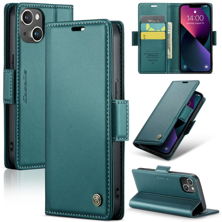 For iPhone 14 Plus CaseMe 023 Butterfly Buckle Litchi Texture RFID Anti-theft Leather Phone Case(Pearly Blue) - HoMEdemic™ 