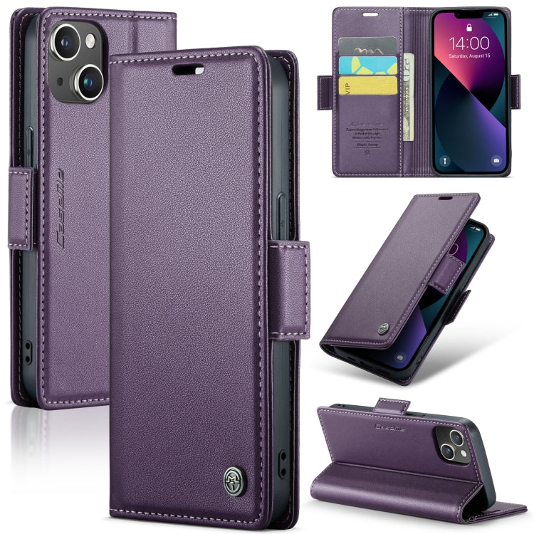 For iPhone 14 Plus CaseMe 023 Butterfly Buckle Litchi Texture RFID Anti-theft Leather Phone Case(Pearly Purple) - HoMEdemic™ 