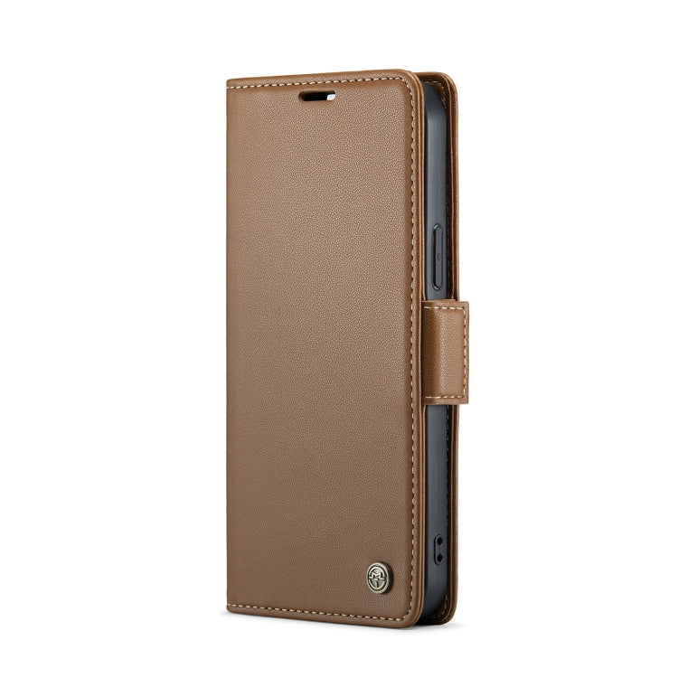 For iPhone 14 Pro CaseMe 023 Butterfly Buckle Litchi Texture RFID Anti-theft Leather Phone Case(Brown) - HoMEdemic™ 