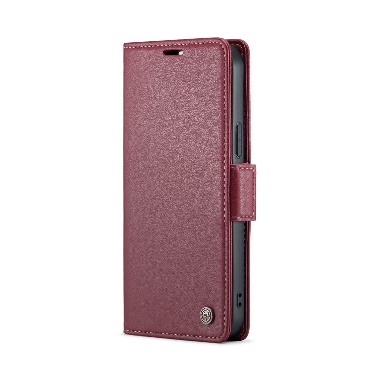 For iPhone 14 Pro CaseMe 023 Butterfly Buckle Litchi Texture RFID Anti-theft Leather Phone Case(Wine Red) - HoMEdemic™ 