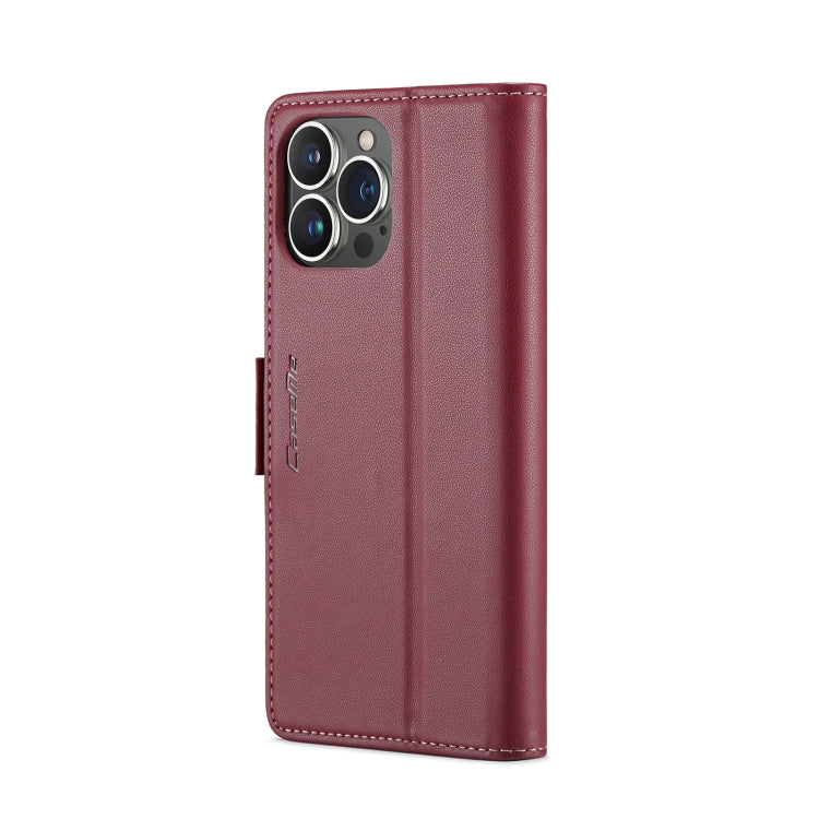 For iPhone 14 Pro CaseMe 023 Butterfly Buckle Litchi Texture RFID Anti-theft Leather Phone Case(Wine Red) - HoMEdemic™ 