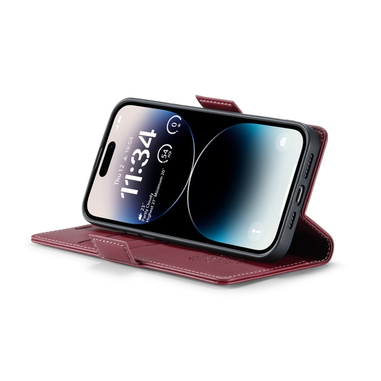 For iPhone 14 Pro CaseMe 023 Butterfly Buckle Litchi Texture RFID Anti-theft Leather Phone Case(Wine Red) - HoMEdemic™ 