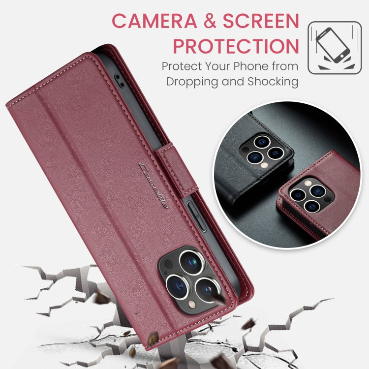 For iPhone 14 Pro CaseMe 023 Butterfly Buckle Litchi Texture RFID Anti-theft Leather Phone Case(Wine Red) - HoMEdemic™ 