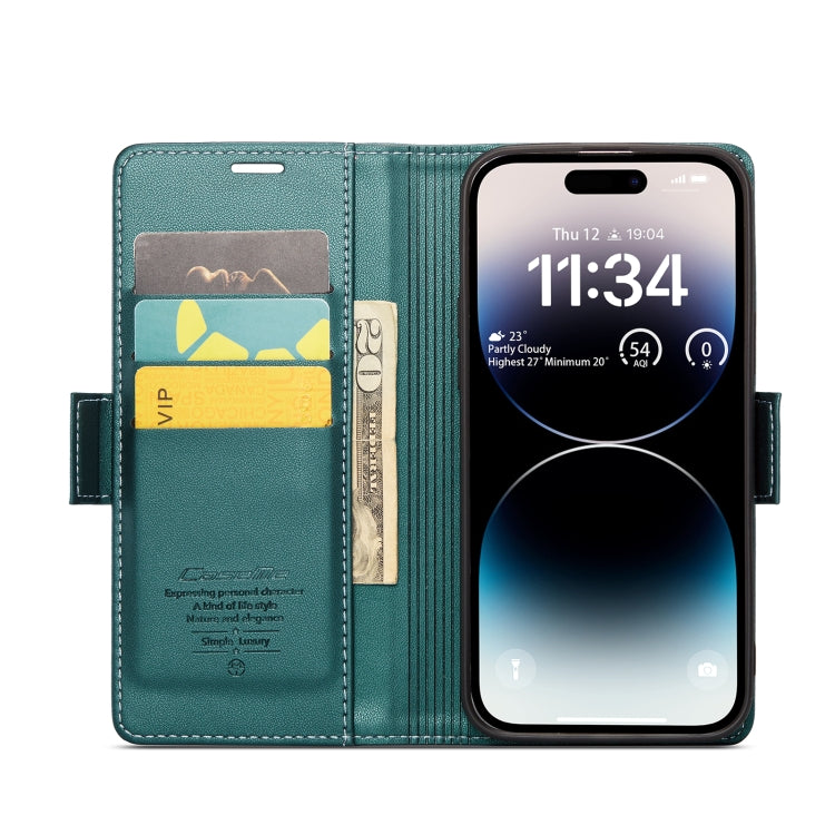 For iPhone 14 Pro CaseMe 023 Butterfly Buckle Litchi Texture RFID Anti-theft Leather Phone Case(Pearly Blue) - HoMEdemic™ 