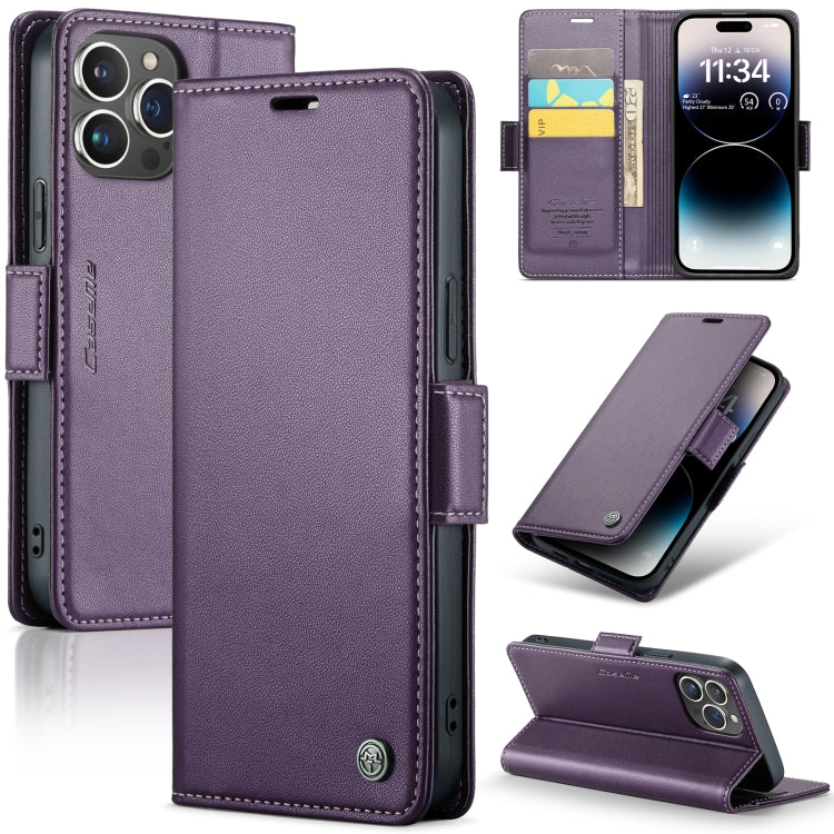 For iPhone 14 Pro CaseMe 023 Butterfly Buckle Litchi Texture RFID Anti-theft Leather Phone Case(Pearly Purple) - HoMEdemic™ 