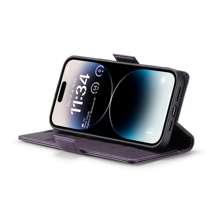 For iPhone 14 Pro CaseMe 023 Butterfly Buckle Litchi Texture RFID Anti-theft Leather Phone Case(Pearly Purple) - HoMEdemic™ 