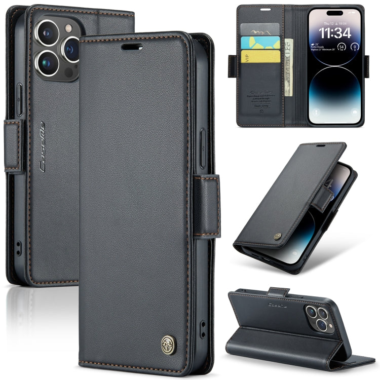 For iPhone 14 Pro Max CaseMe 023 Butterfly Buckle Litchi Texture RFID Anti-theft Leather Phone Case(Black) - HoMEdemic™ 