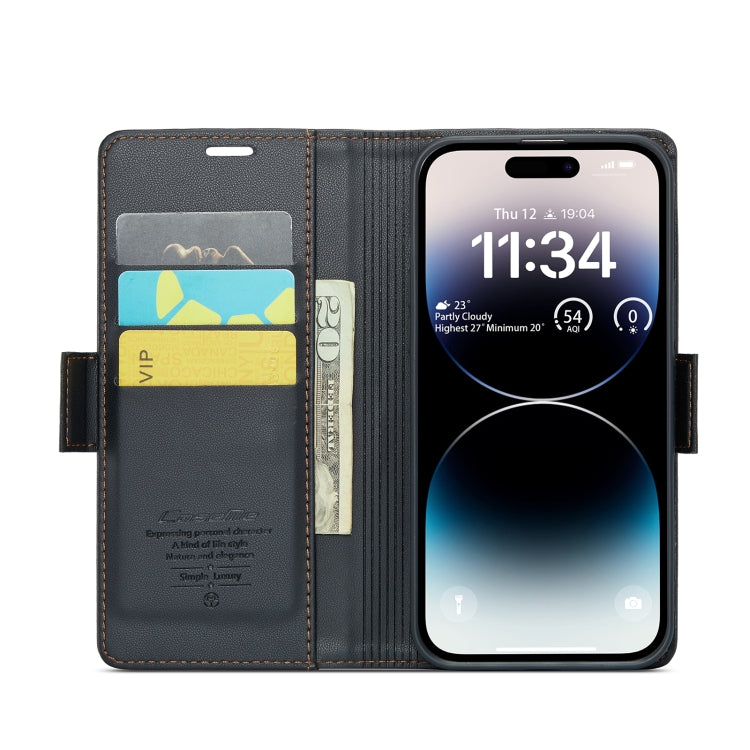 For iPhone 14 Pro Max CaseMe 023 Butterfly Buckle Litchi Texture RFID Anti-theft Leather Phone Case(Black) - HoMEdemic™ 