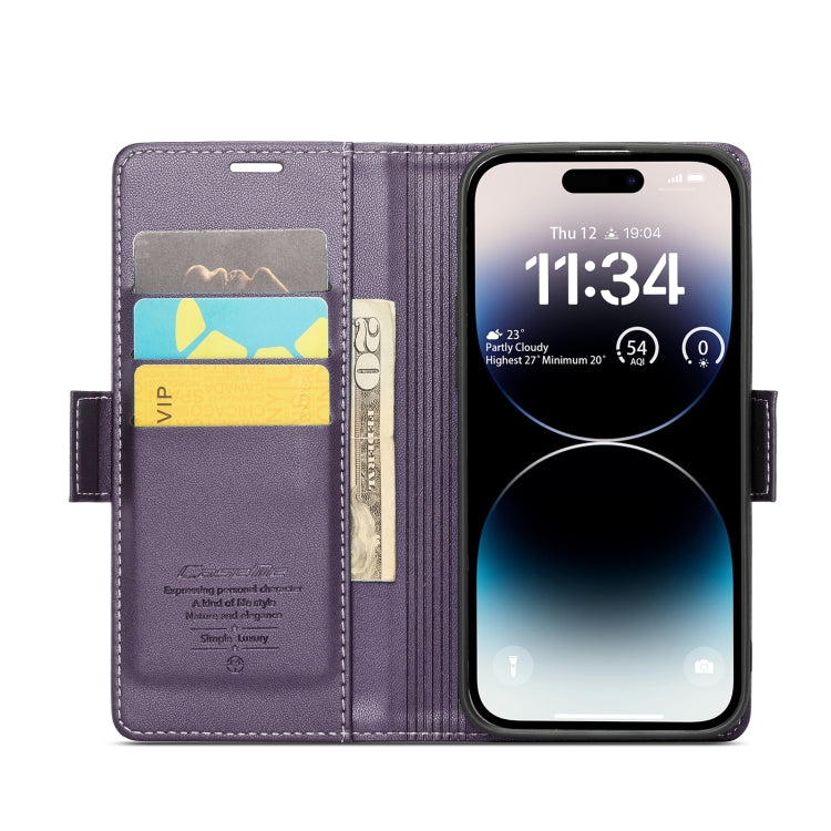 For iPhone 14 Pro Max CaseMe 023 Butterfly Buckle Litchi Texture RFID Anti-theft Leather Phone Case(Pearly Purple) - HoMEdemic™ 