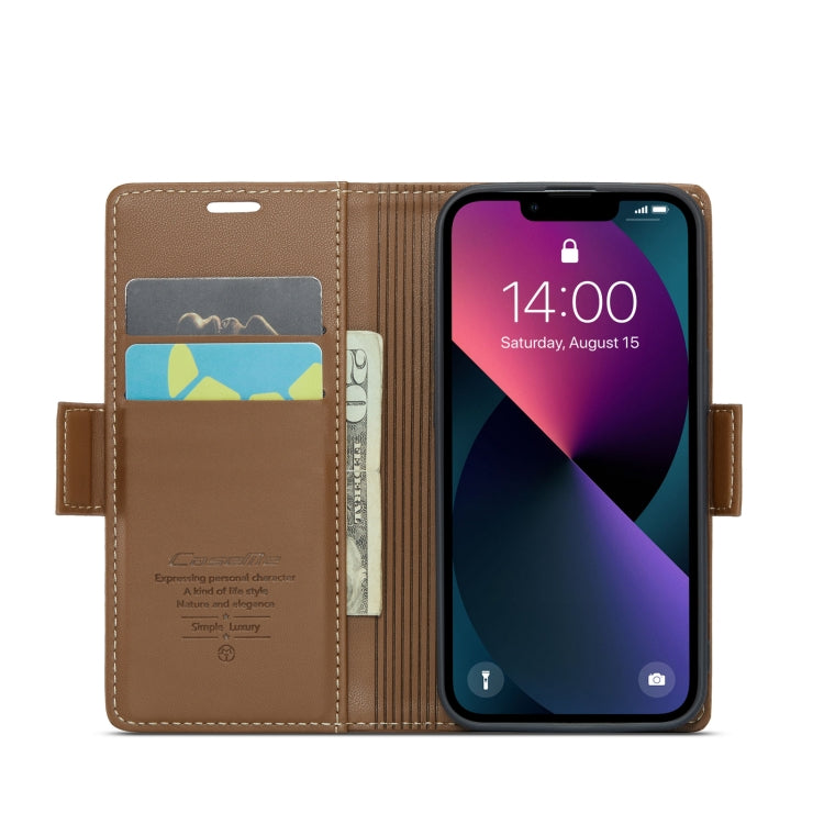For iPhone 13 mini CaseMe 023 Butterfly Buckle Litchi Texture RFID Anti-theft Leather Phone Case(Brown) - HoMEdemic™ 