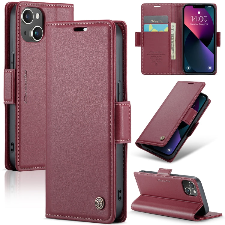 For iPhone 13 mini CaseMe 023 Butterfly Buckle Litchi Texture RFID Anti-theft Leather Phone Case(Wine Red) - HoMEdemic™ 