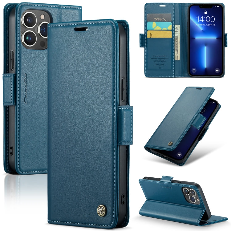 For iPhone 13 Pro CaseMe 023 Butterfly Buckle Litchi Texture RFID Anti-theft Leather Phone Case(Blue) - HoMEdemic™ 