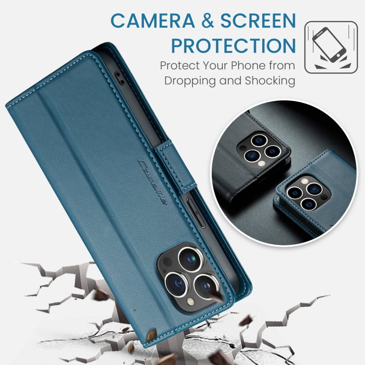 For iPhone 13 Pro CaseMe 023 Butterfly Buckle Litchi Texture RFID Anti-theft Leather Phone Case(Blue) - HoMEdemic™ 