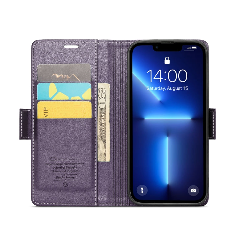 For iPhone 13 Pro CaseMe 023 Butterfly Buckle Litchi Texture RFID Anti-theft Leather Phone Case(Pearly Purple) - HoMEdemic™ 