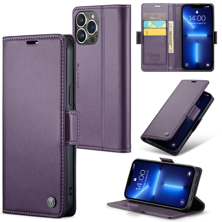 For iPhone 13 Pro Max CaseMe 023 Butterfly Buckle Litchi Texture RFID Anti-theft Leather Phone Case(Pearly Purple) - HoMEdemic™ 