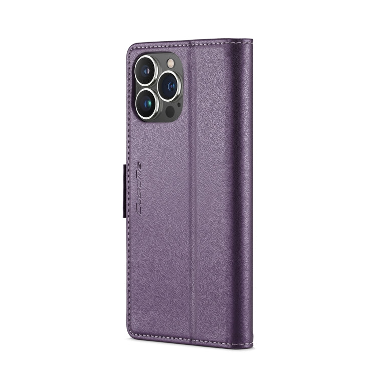 For iPhone 13 Pro Max CaseMe 023 Butterfly Buckle Litchi Texture RFID Anti-theft Leather Phone Case(Pearly Purple) - HoMEdemic™ 