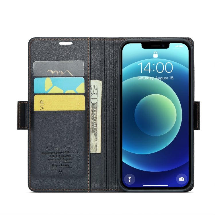 For iPhone 12 / 12 Pro CaseMe 023 Butterfly Buckle Litchi Texture RFID Anti-theft Leather Phone Case(Black) - HoMEdemic™ 