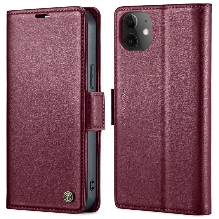For iPhone 12 / 12 Pro CaseMe 023 Butterfly Buckle Litchi Texture RFID Anti-theft Leather Phone Case(Wine Red) - HoMEdemic™ 