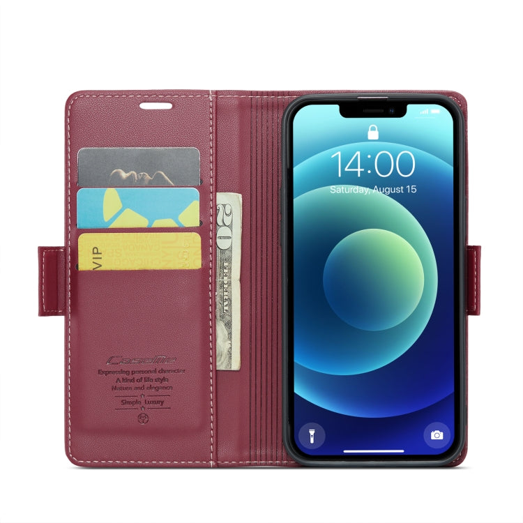 For iPhone 12 / 12 Pro CaseMe 023 Butterfly Buckle Litchi Texture RFID Anti-theft Leather Phone Case(Wine Red) - HoMEdemic™ 