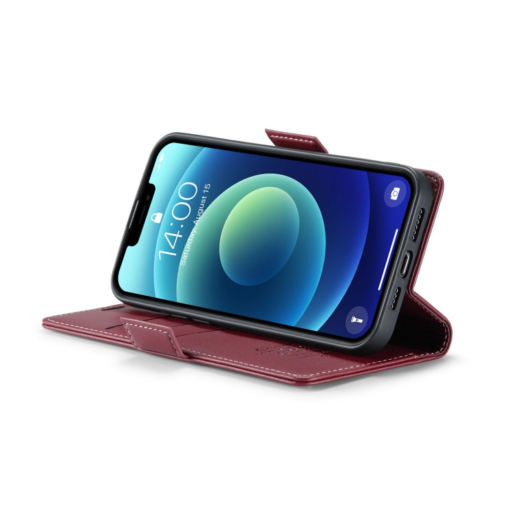 For iPhone 12 / 12 Pro CaseMe 023 Butterfly Buckle Litchi Texture RFID Anti-theft Leather Phone Case(Wine Red) - HoMEdemic™ 