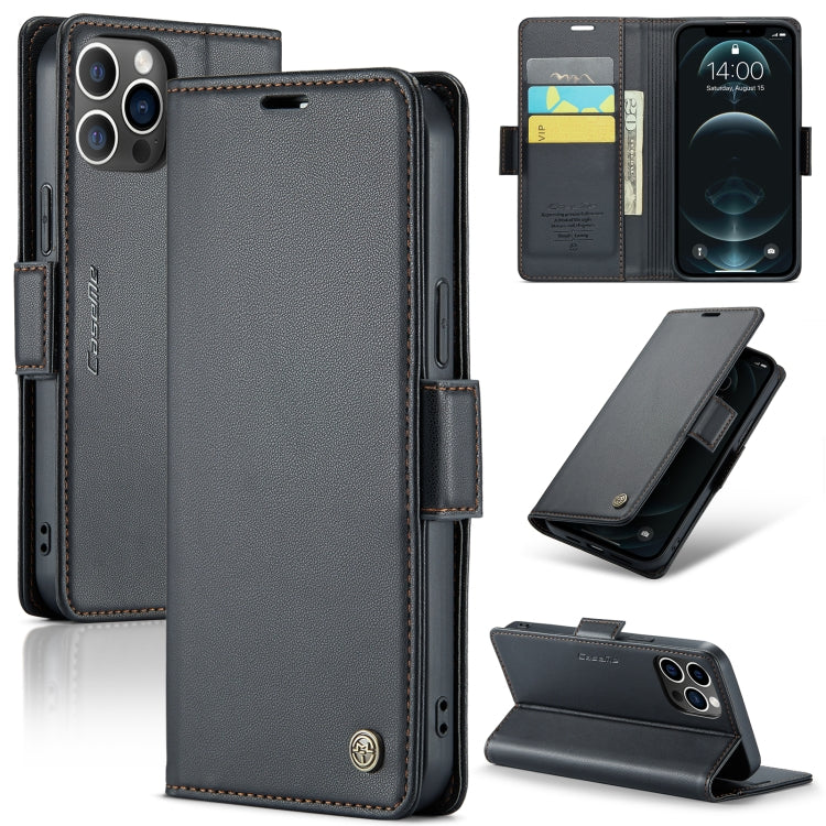 For iPhone 12 Pro Max CaseMe 023 Butterfly Buckle Litchi Texture RFID Anti-theft Leather Phone Case(Black) - HoMEdemic™ 
