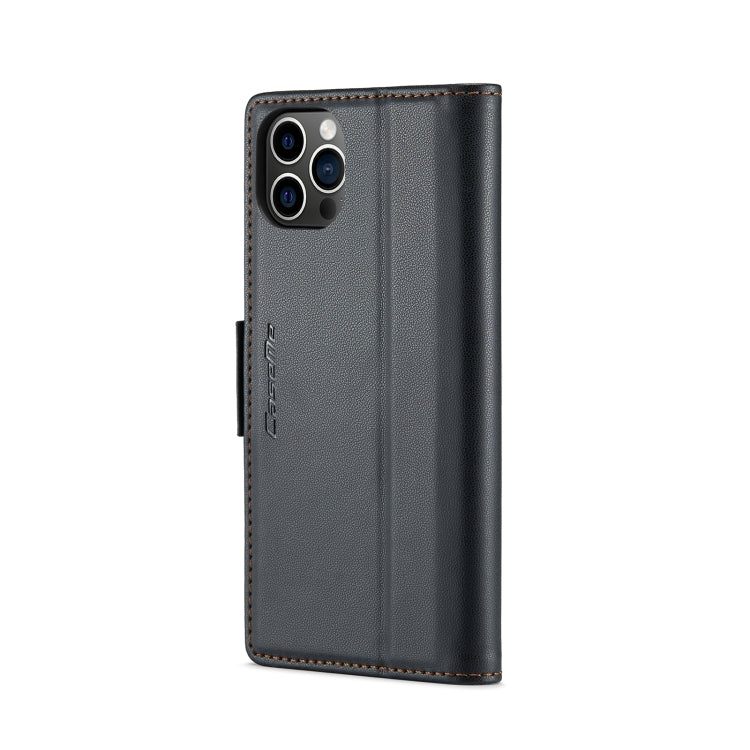 For iPhone 12 Pro Max CaseMe 023 Butterfly Buckle Litchi Texture RFID Anti-theft Leather Phone Case(Black) - HoMEdemic™ 