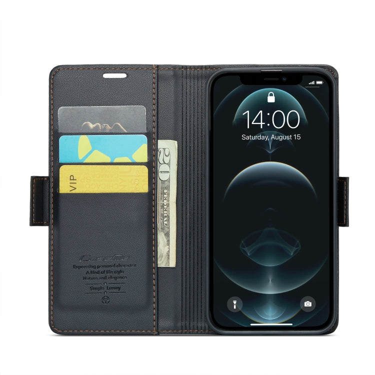 For iPhone 12 Pro Max CaseMe 023 Butterfly Buckle Litchi Texture RFID Anti-theft Leather Phone Case(Black) - HoMEdemic™ 