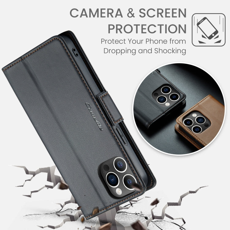 For iPhone 12 Pro Max CaseMe 023 Butterfly Buckle Litchi Texture RFID Anti-theft Leather Phone Case(Black) - HoMEdemic™ 