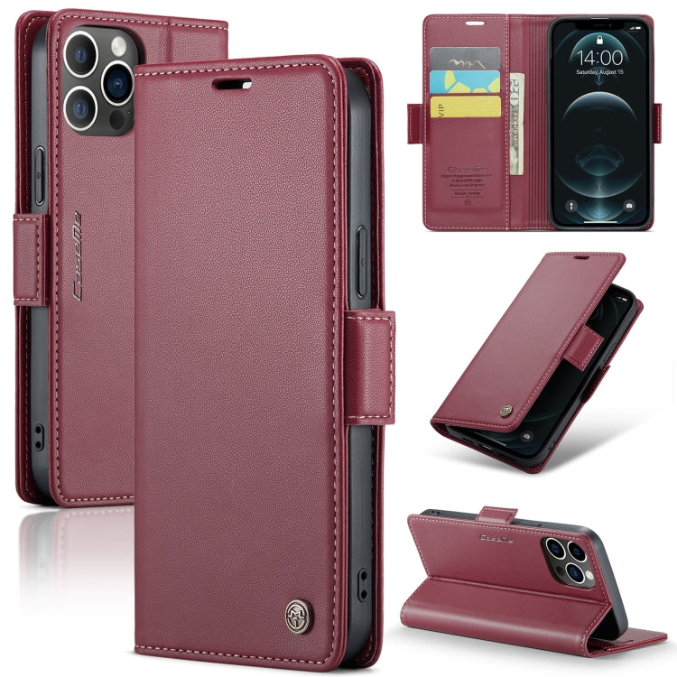 For iPhone 12 Pro Max CaseMe 023 Butterfly Buckle Litchi Texture RFID Anti-theft Leather Phone Case(Wine Red) - HoMEdemic™ 