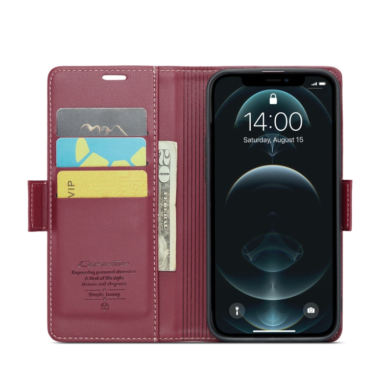 For iPhone 12 Pro Max CaseMe 023 Butterfly Buckle Litchi Texture RFID Anti-theft Leather Phone Case(Wine Red) - HoMEdemic™ 